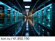 Working data center interior  Generative AI. Стоковое AI-изображение, AI-художник Анна Кривицкая / Фотобанк Лори
