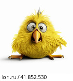 Funny yellow bird on a white background. Стоковое AI-изображение, AI-художник Анна Кривицкая / Фотобанк Лори