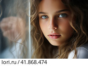 Portrait of a sweet and beautiful girl in close-up. Стоковое AI-изображение, AI-художник Ярославский Максим / Фотобанк Лори