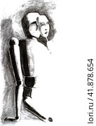 pencil drawing, mannequin sits and puts on a mask with a mans face. Стоковая иллюстрация, иллюстратор Леонид Еремейчук / Фотобанк Лори