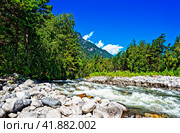 Горная река, впадающая в Телецкое озеро. Горный Алтай. Стоковое фото, фотограф Макаров Алексей / Фотобанк Лори
