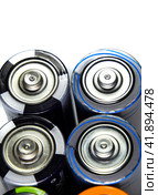 Salt and alkaline batteries, source of energy for portable technology. AAA and AA batteries. Стоковое фото, фотограф Леонид Еремейчук / Фотобанк Лори