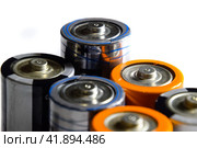 Salt and alkaline batteries, source of energy for portable technology. AAA and AA batteries. Стоковое фото, фотограф Леонид Еремейчук / Фотобанк Лори