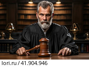 Court of Law and Justice Trial Session: Imparcial Honorable Judge Pronouncing Sentence, striking Gavel. Focus on Mallet, Hammer. Cinematic Shot of Dramatic Not Guilty Verdict. Close-up Shot. Стоковое AI-изображение, AI-художник Ирина Михайличенко / Фотобанк Лори