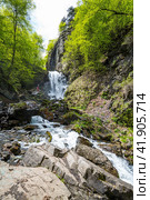 View of the waterfall in North Caucasus mountains. Стоковое фото, фотограф Юлия Белоусова / Фотобанк Лори