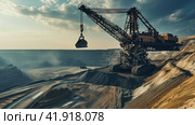 Large dragline excavator in quarry. Стоковое AI-изображение, AI-художник Кирилл Черезов / Фотобанк Лори