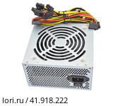Компьютерный блок питания на белом фоне. New power supply unit with colorful wires. Стоковое фото, фотограф Татьяна Д / Фотобанк Лори