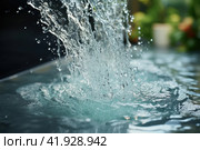 Close up of Water flowing from shower in the bathroom interior. Water spills from the shower. Стоковое AI-изображение, AI-художник Ирина Михайличенко / Фотобанк Лори