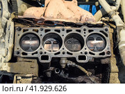 Disassembled car engine. Engine repair VAZ. Old car. Стоковое фото, фотограф Леонид Еремейчук / Фотобанк Лори