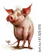 Pig in cartoon style on a white background,Generative AI. Стоковое AI-изображение, AI-художник Анна Кривицкая / Фотобанк Лори