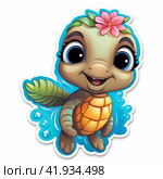 Turtle on a white background, cartoon styleGenerative AI. Стоковое AI-изображение, AI-художник Анна Кривицкая / Фотобанк Лори
