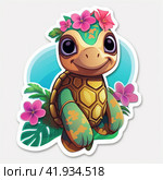 Turtle on a white background, cartoon styleGenerative AI. Стоковое AI-изображение, AI-художник Анна Кривицкая / Фотобанк Лори