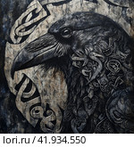 Viking crow and ornamentGenerative AI. Стоковое AI-изображение, AI-художник Анна Кривицкая / Фотобанк Лори