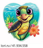 Turtle on a white background, cartoon styleGenerative AI. Стоковое AI-изображение, AI-художник Анна Кривицкая / Фотобанк Лори