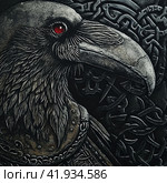 Viking crow and ornamentGenerative AI. Стоковое AI-изображение, AI-художник Анна Кривицкая / Фотобанк Лори