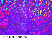 Abstract neon holographic metallic foil background in 80s, 90s style. Стоковая иллюстрация, иллюстратор Александра Конопля / Фотобанк Лори