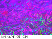 Abstract neon holographic metallic foil background in 80s, 90s style. Стоковая иллюстрация, иллюстратор Александра Конопля / Фотобанк Лори