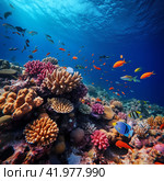 Coral and fish in the Red Sea. Стоковое AI-изображение, AI-художник Михаил Коханчиков / Фотобанк Лори