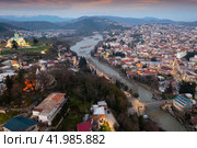 Evening drone view of the ancient city of Kutaisi. Стоковое фото, фотограф Яков Филимонов / Фотобанк Лори