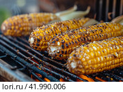 Fresh and delicious grilled corn, Image for menu, cafe, restaurant. Стоковое AI-изображение, AI-художник Ирина Ручушкина / Фотобанк Лори