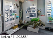 Подводный пловец в гидрокостюме УГК-3 унифицированном с изолирующим дыхательным аппаратом «ИДА-71 П» на буксировщике «Протей» 5 МУ. Музей Балтийского флота.  Город Балтийск Калининградской области (2023 год). Редакционное фото, фотограф Румянцева Наталия / Фотобанк Лори