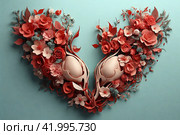 Abstract image of the uterus. female reproductive system made up of flowers and leaves. uterus conceptual image. Стоковое AI-изображение, AI-художник Васильева Юлия / Фотобанк Лори