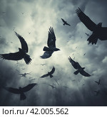 large flock of crows. Стоковое AI-изображение, AI-художник Михаил Коханчиков / Фотобанк Лори