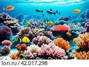 Underwater coral reef landscape with colorful fish. Стоковое фото, фотограф Анна Маркина / Фотобанк Лори