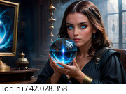 И.И. Девушка гадалка. Таинственная чародейка. Колдунья. Ведьма. Ai. The girl is a fortune teller. The mysterious enchantress. Witch. Стоковое AI-изображение, AI-художник Гер Олег / Фотобанк Лори