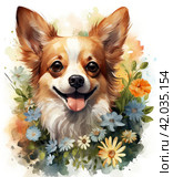 watercolour pattern dog romain, isolated. Стоковое AI-изображение, AI-художник Юлия Гапеенко / Фотобанк Лори