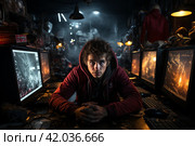 Teenager playing computer game gambling addiction, addiction  Generative AI. Стоковое AI-изображение, AI-художник Анна Кривицкая / Фотобанк Лори