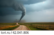 Tornado over the field. Стоковое AI-изображение, AI-художник Кирилл Черезов / Фотобанк Лори
