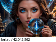 И.И. Девушка гадалка. Таинственная чародейка. Колдунья. Ведьма. Ai. The girl is a fortune teller. The mysterious enchantress. Witch. Стоковое AI-изображение, AI-художник Гер Олег / Фотобанк Лори