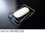 Soap in metal soapbox on wooden table. Стоковое фото, фотограф Аксенова Вера / Фотобанк Лори