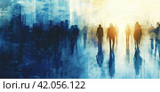 A banner with silhouettes in a blurred form, stretching into the distance on a uniform background. The concept of personality in modern society. Generative by Ai. Стоковое AI-изображение, AI-художник Ярославский Максим / Фотобанк Лори