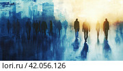 A banner with silhouettes in a blurred form, stretching into the distance on a uniform background. The concept of personality in modern society. Generative by Ai. Стоковое AI-изображение, AI-художник Ярославский Максим / Фотобанк Лори