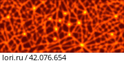 Abstract futuristic glowing orange blurry deep structures. Polygonal turbid mesh space. Luminous points. Flashes. Wallpaper or background. Стоковая иллюстрация, иллюстратор GAlexS / Фотобанк Лори