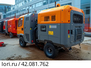 Mobile Compressor for Construction. Стоковое AI-изображение, AI-художник Юрий Поздников / Фотобанк Лори