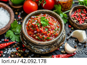 Seasoning of Georgian and Abkhaz cuisine adjika. AI generated. Стоковое AI-изображение, AI-художник Ольга Губская / Фотобанк Лори