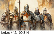 Squad of crusaders watercolor,Generative AI. Стоковое AI-изображение, AI-художник Анна Кривицкая / Фотобанк Лори