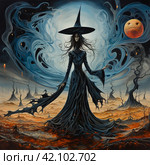 Witch in a pointed hat, illustration,Generative AI. Стоковое AI-изображение, AI-художник Анна Кривицкая / Фотобанк Лори