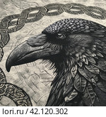 Viking crow and ornamentGenerative AI. Стоковое AI-изображение, AI-художник Анна Кривицкая / Фотобанк Лори