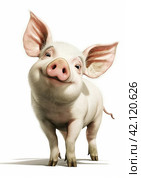 Pig in cartoon style on a white background,Generative AI. Стоковое AI-изображение, AI-художник Анна Кривицкая / Фотобанк Лори