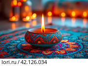 premium shubh diwali greeting card with diya in indian style . Translation: Shubh Diwali means happy diwali festival of light. Стоковое AI-изображение, AI-художник Ирина Михайличенко / Фотобанк Лори
