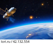 Night view of the Earth from a satellite. Space. Planet in the universe. Стоковое AI-изображение, AI-художник Сергей Елизарьев / Фотобанк Лори