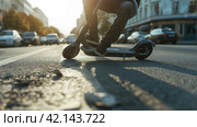 Man falling off an electric scooter. Стоковое AI-изображение, AI-художник Кирилл Черезов / Фотобанк Лори