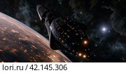Spaceship near the planet, ,Generative AI. Стоковое AI-изображение, AI-художник Анна Кривицкая / Фотобанк Лори