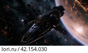 Spaceship near the planet, ,Generative AI. Стоковое AI-изображение, AI-художник Анна Кривицкая / Фотобанк Лори
