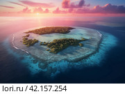 Tropical atoll island in ocean. Стоковое AI-изображение, AI-художник Михаил Коханчиков / Фотобанк Лори