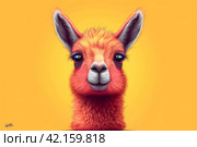 Funny cute Lama head, cute cartoon style drawing. design for poster, sticker, cover, postcard, children book, notebook with copy space. Стоковое AI-изображение, AI-художник Ирина Михайличенко / Фотобанк Лори